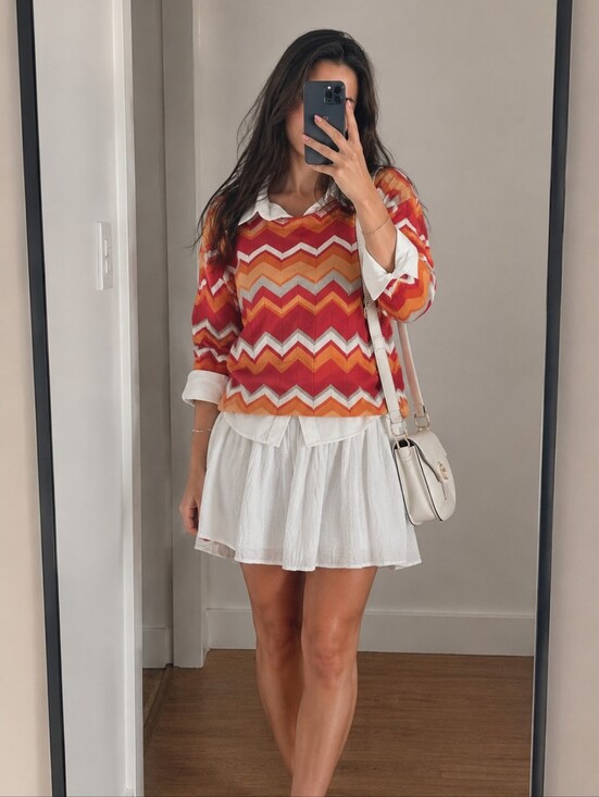 Susan Graver Sweaters - Susan Graver Orange Chevron Knit Sweater